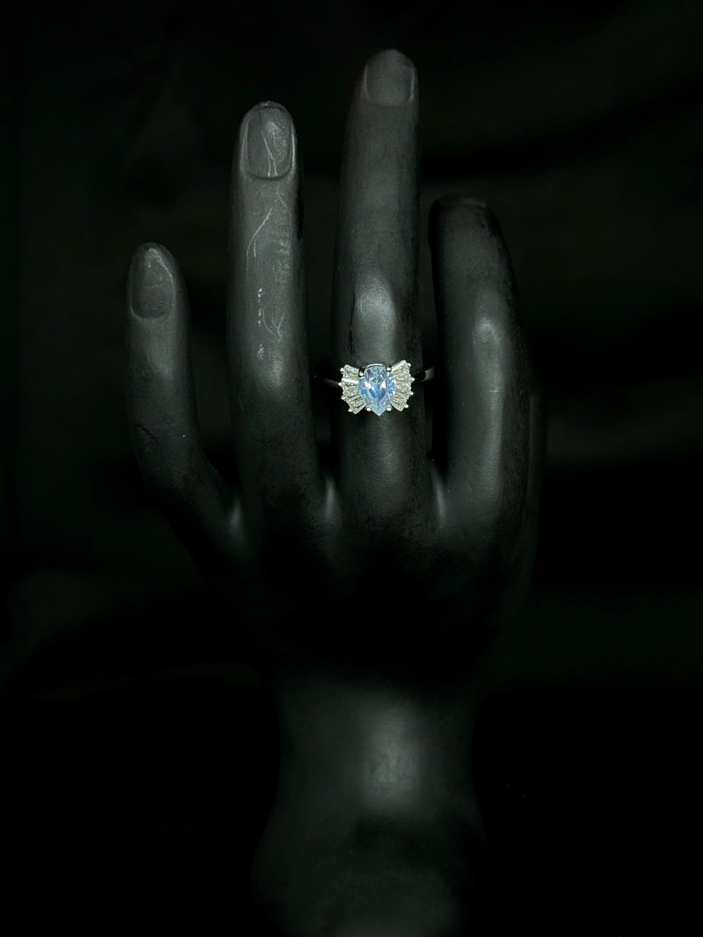 Light Blue Pear Wing Crystal Engagement Ring