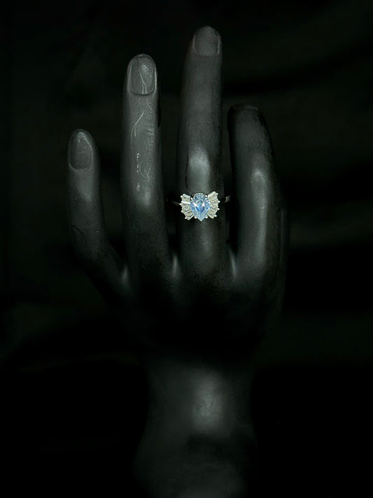 Light Blue Pear Wing Crystal Engagement Ring