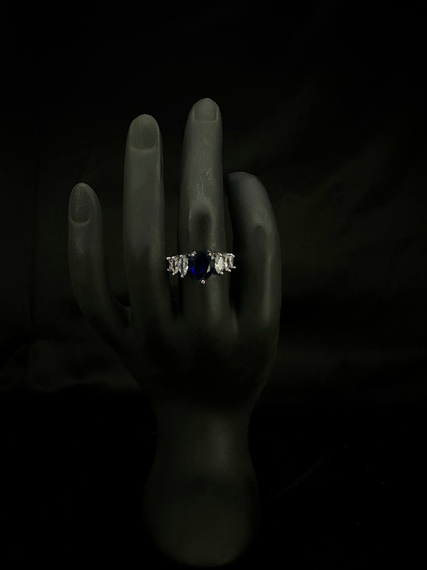 Dark Blue Sapphire Three-Stone Engagement Ring