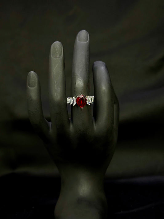 Deep Red Ruby Three-Stone Engagement Ring