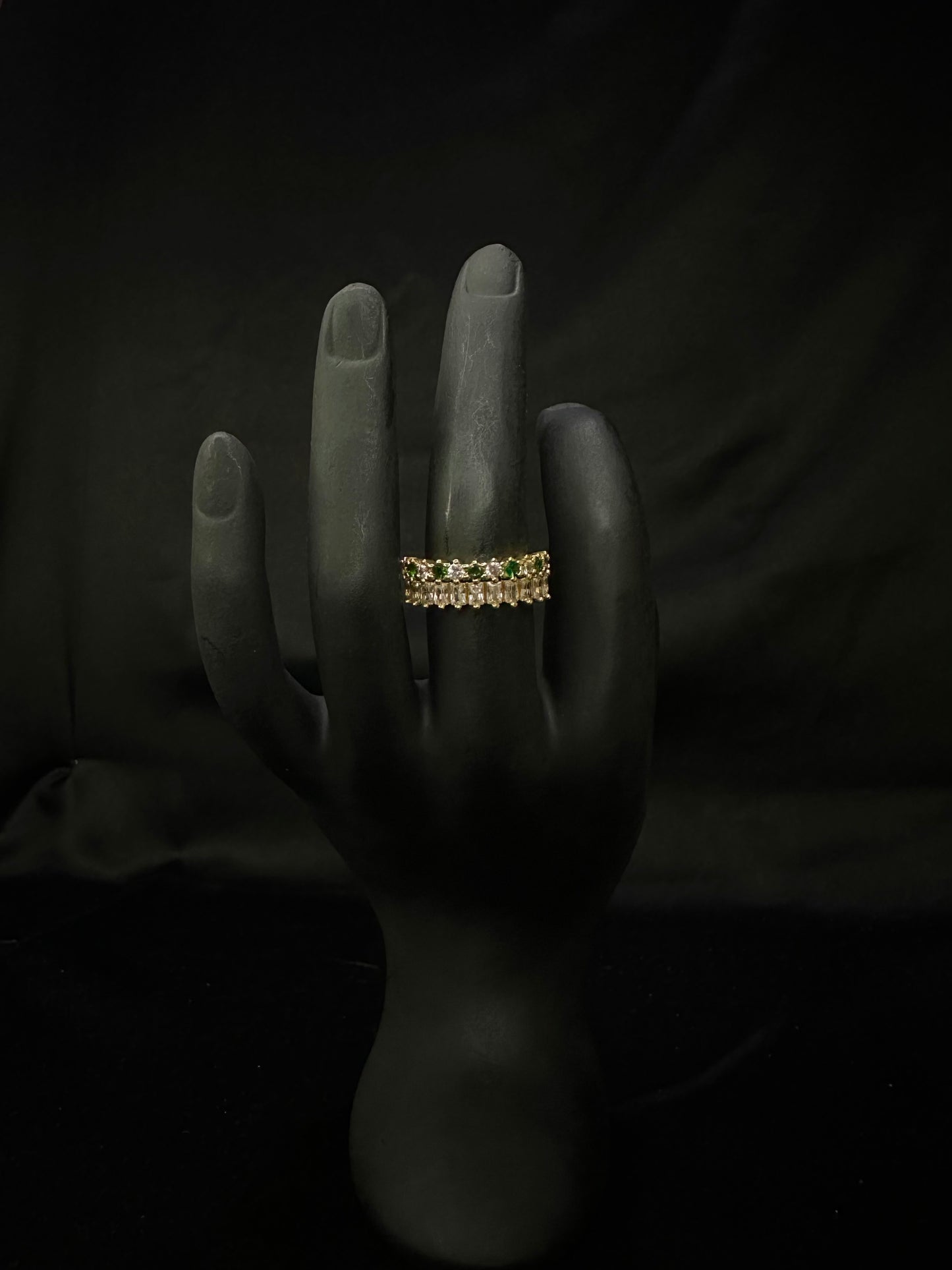 Emerald Green Baguette Band Ring