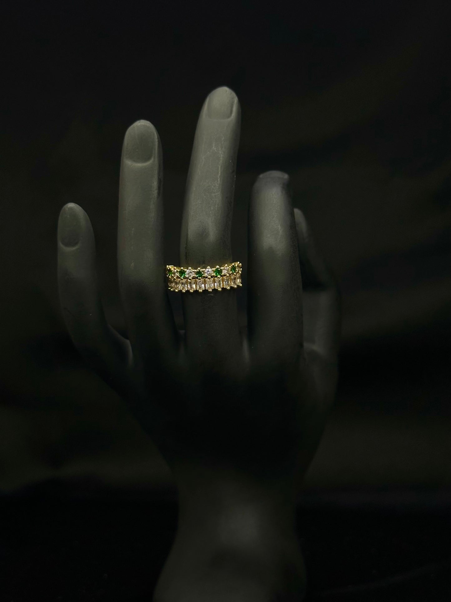 Emerald Green Baguette Band Ring